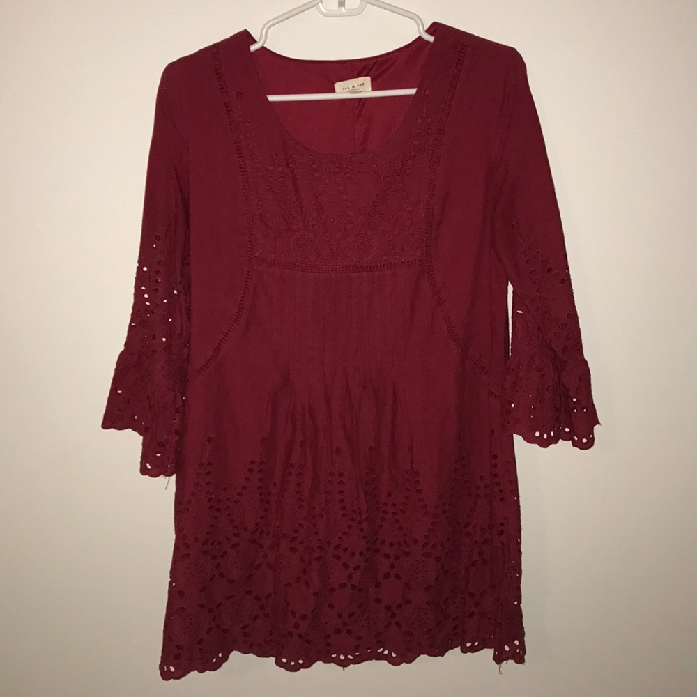 Tea & Cup Embroidered Red Dress